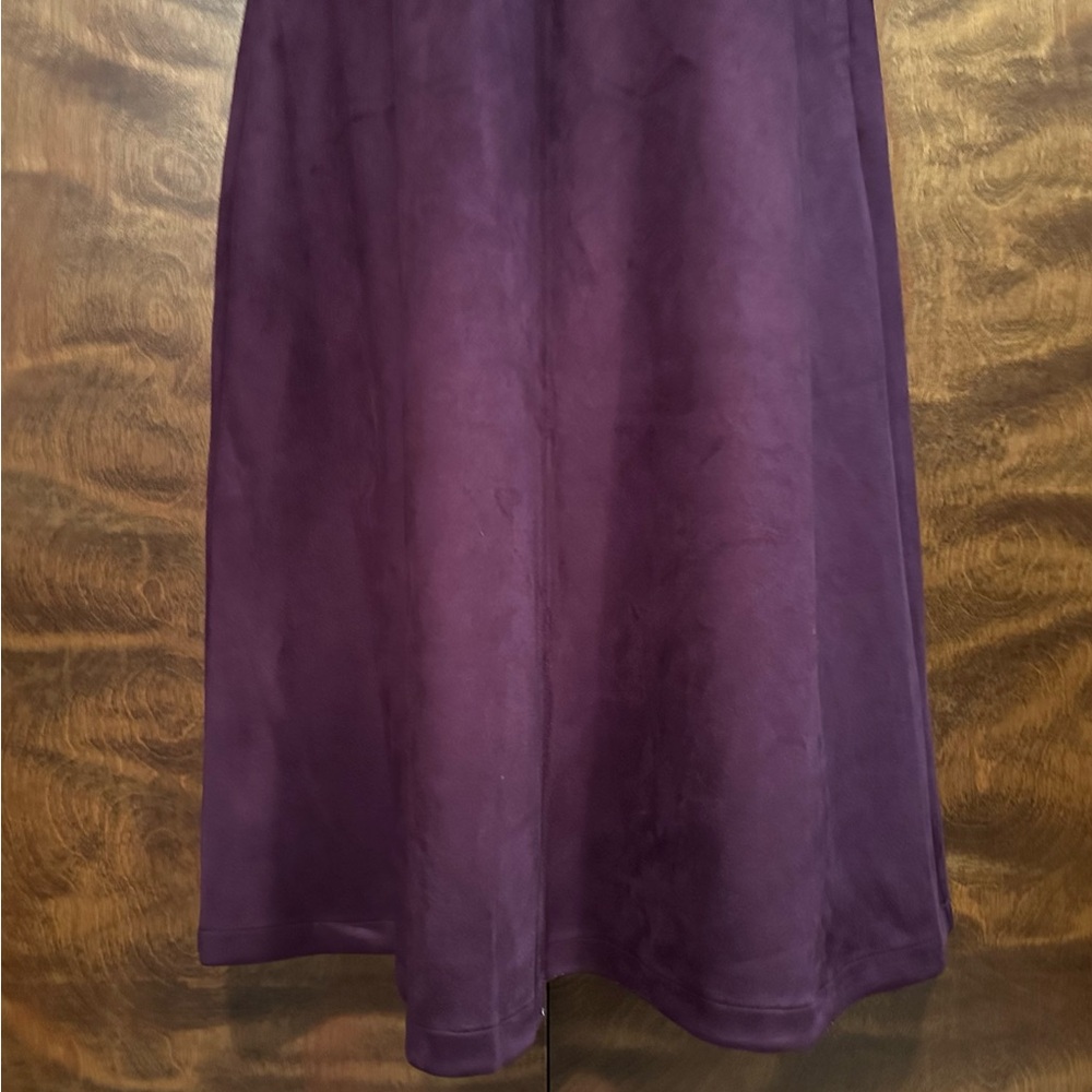 Anne Klein Short Puff Sleeve Faux Suede Fall Midi Dress Womens 12 Plum Purple - Picture 9 of 16